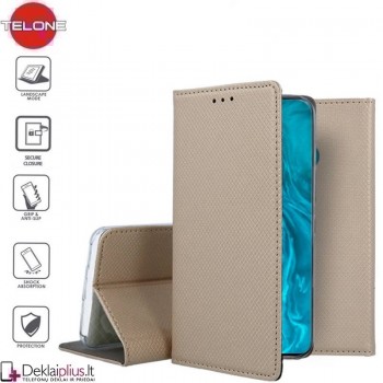Telone smart magnet serijos atverčiamas dėklas - auksinės spalvos (telefonams Huawei Honor 9X Lite)
